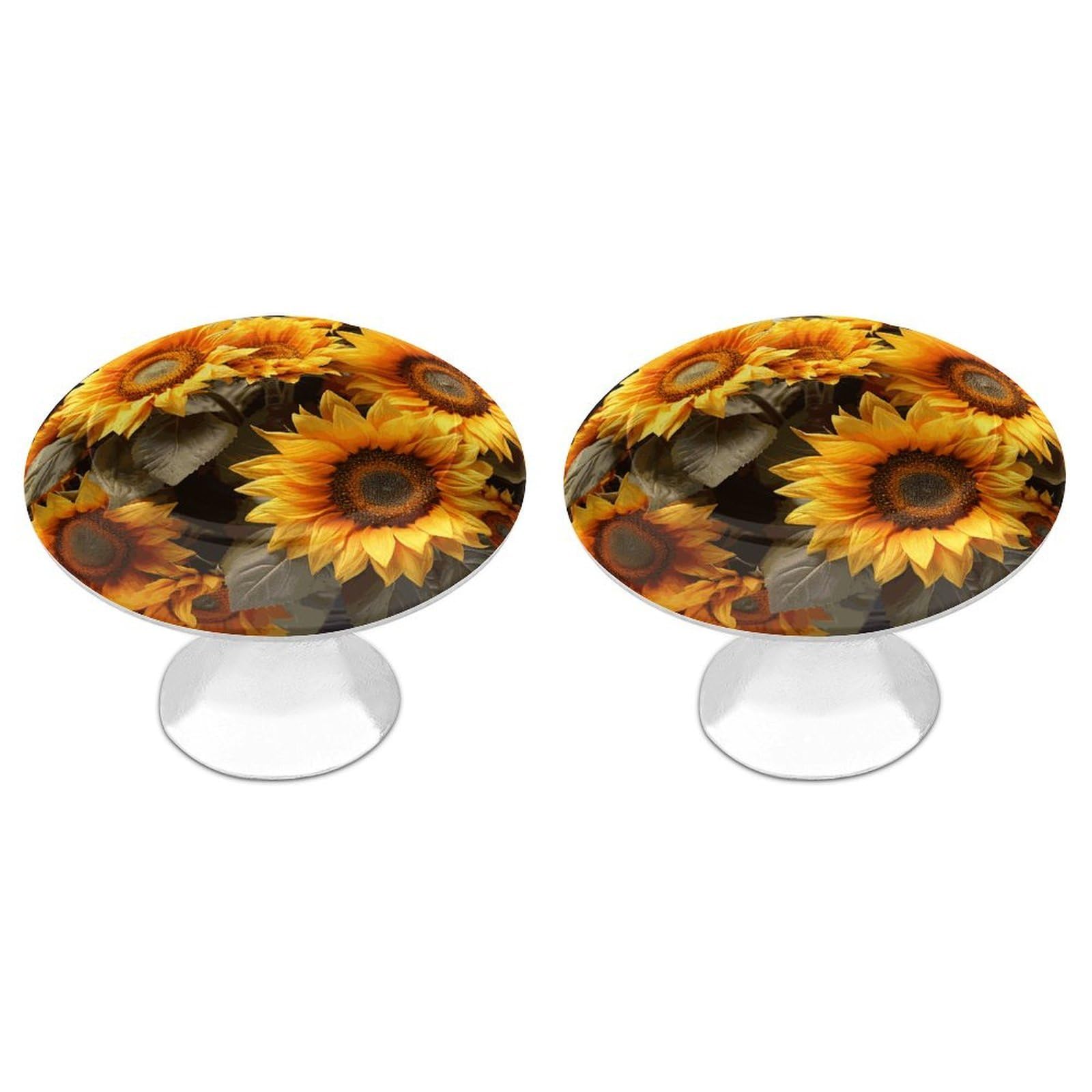 FekiLoot Plants Theme Sunflower Cabinet Knobs Personality Stainless Steel Round Drawer Handles Circle Modern Cabinet Handles Drawer Knobs for Kitchen Dresser Bathroom Cupboard Furniture