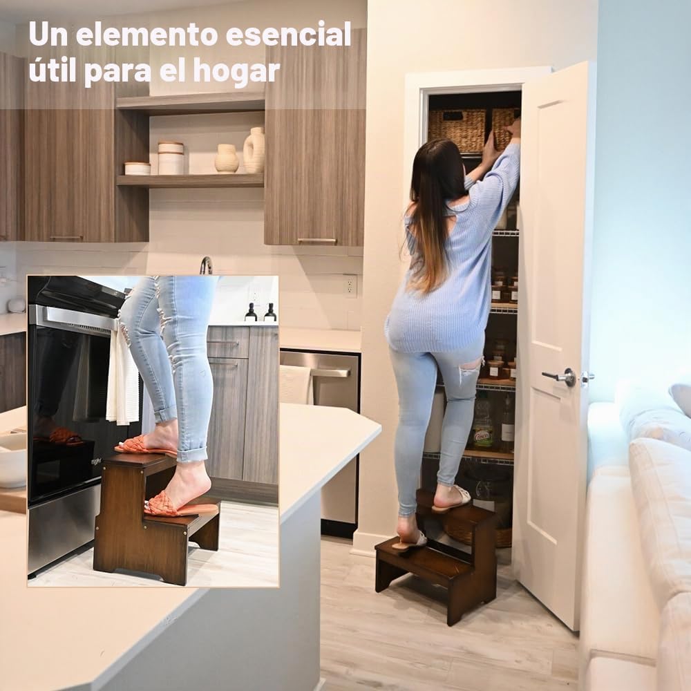StrongTek Taburete de bambú de dos escalones antideslizante para adultos y niños