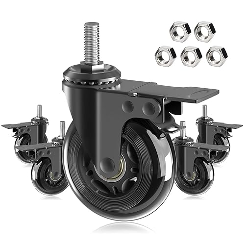 Paquete de 5 ruedas giratorias de 3 pulgadas con bloqueo doble de seguridad, pernos ingleses resistentes de 38 a 16 UNC, ruedas de goma con frenos,