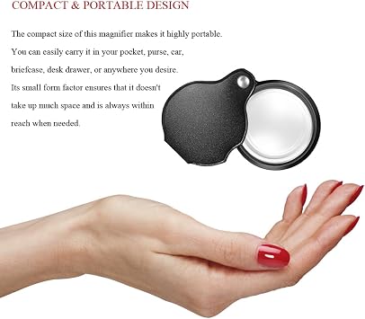 Aode for10X Magnifying Glass Loupe Small Pocket Magnifier Mini Folding Magnify Glass with Rotating Protective Holster for Reading NewspaperJjnxm-0148, 0419009