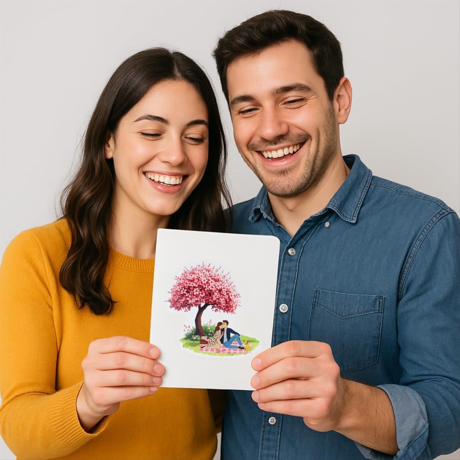 CUTE POPUP Anniversary Pop-Up Card for Couples – 3D Romantic Cherry Blossom Picnic Scene – 6x8 Inch Italy Paper – Love Greeting Card for Him Her, Wedding, Valentine’s Day - Image 5