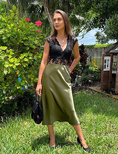Zeagoo Womens Green Skirt High Waist Satin Skirt Long Fall Silk Skirts2