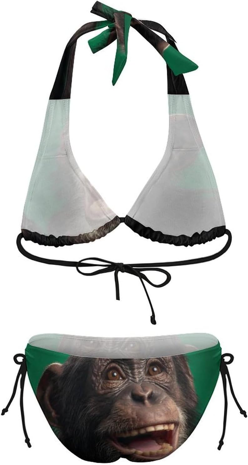 Monkey Laughing Chimpanzee Novelty Women's 2 Piece String Bikini Set Swimsuits Bathing Suit Swimwear
