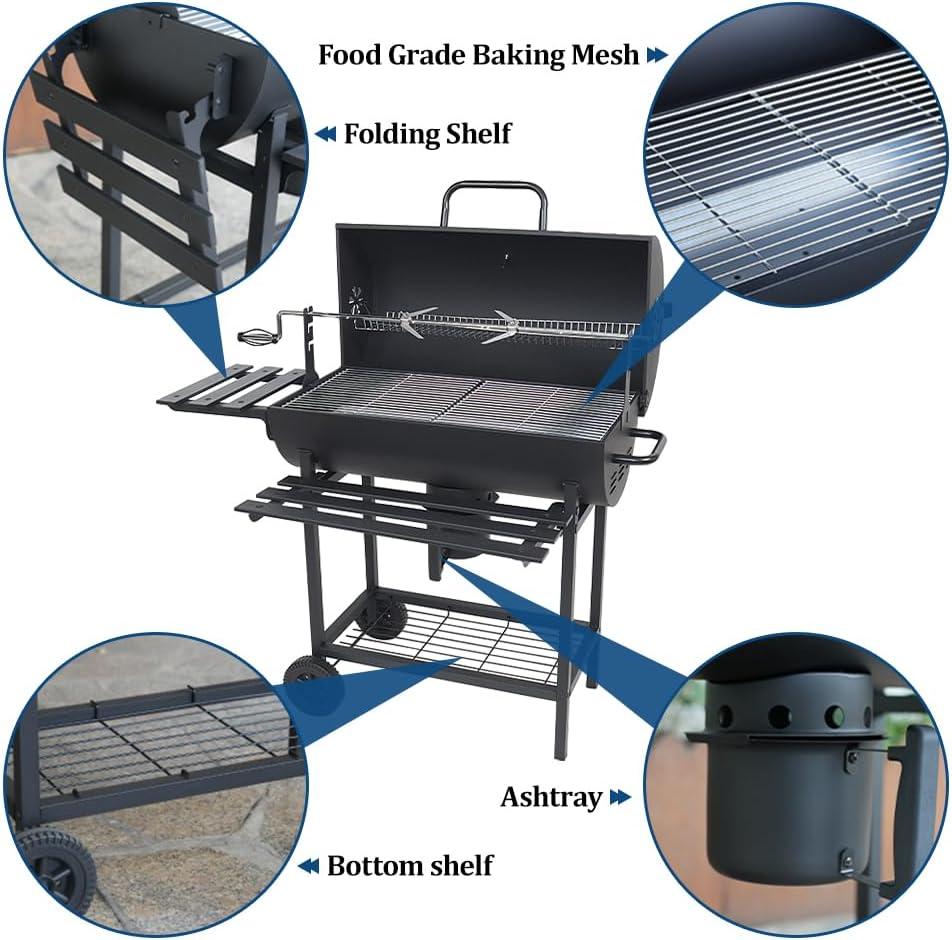 YUEWO Charcoal Grill Offset Smoker kit Barrel BBQ Grill & Smoker with Spacious Cooking Area for Outdoor, Backyard, Patio, Camping, Parties​