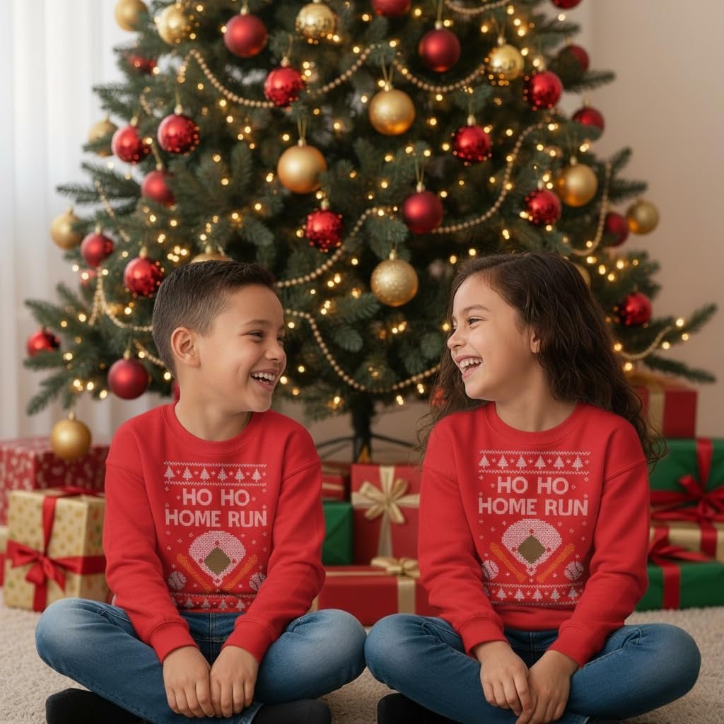 Tstars Ho Ho Home Run Baseball Christmas Sweatshirt Kids Youth Holiday