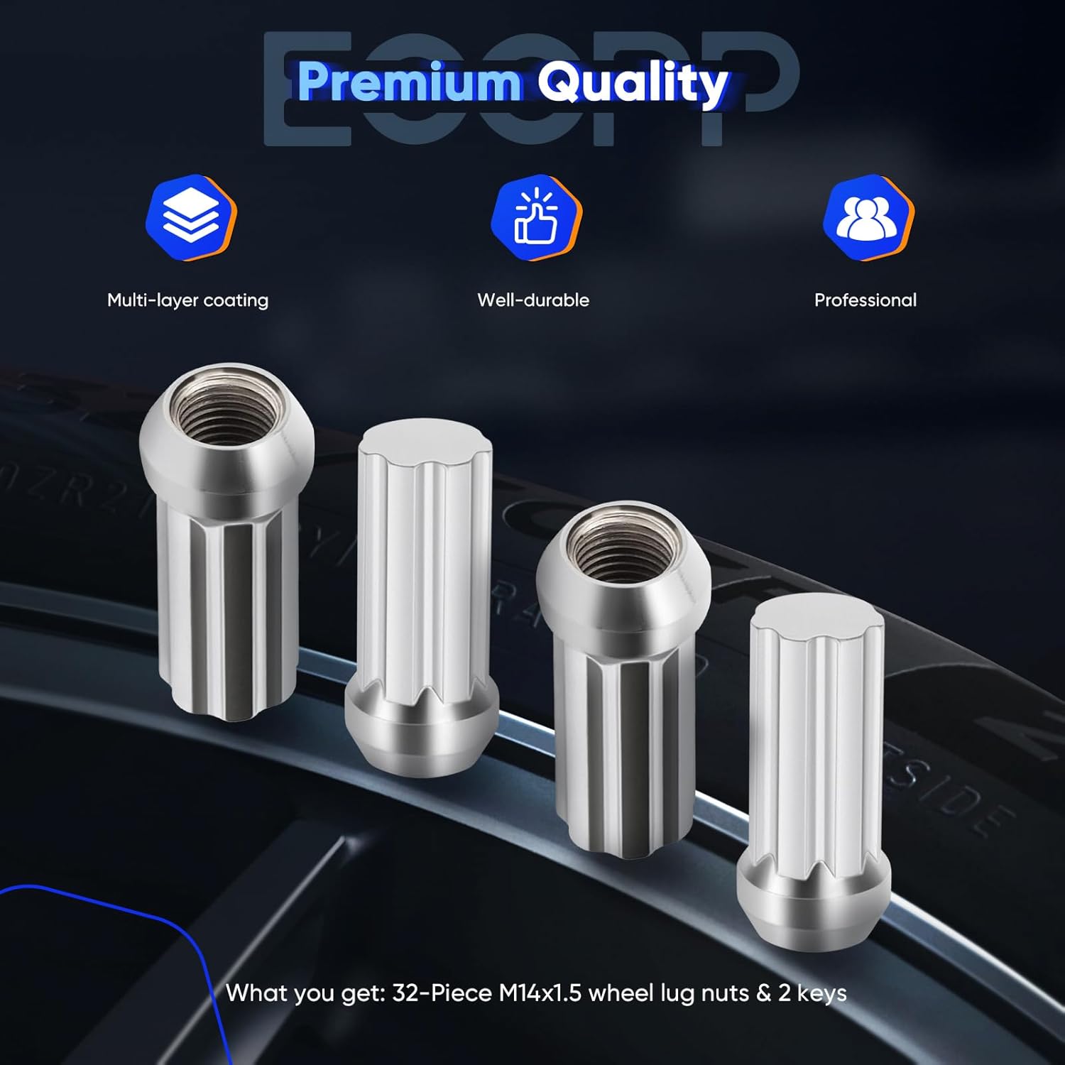 ECCPP M14x1.5 Wheel Lug Nuts 32 Pieces+2 Keys Spline Lug Nuts 2 inch Tall Close End Lug Nuts Set Fit for 2000-2011 for GMC Yukon XL 2500 2001-2014 for Silverado 2500 HD/Silverado 3500 HD