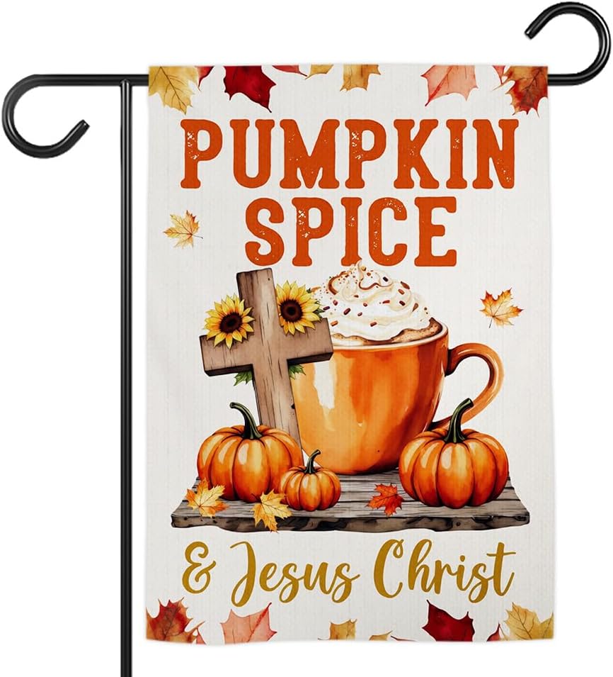 TODOLIA (12"x18") Pumpkin Spice & Jesus Christ Garden Flag Double Sided, Harvesting Season Thanksgiving Fall Autumn Yard Flag House Outdoor Decoration, Christian Gift For Family Friends (no flagpole)