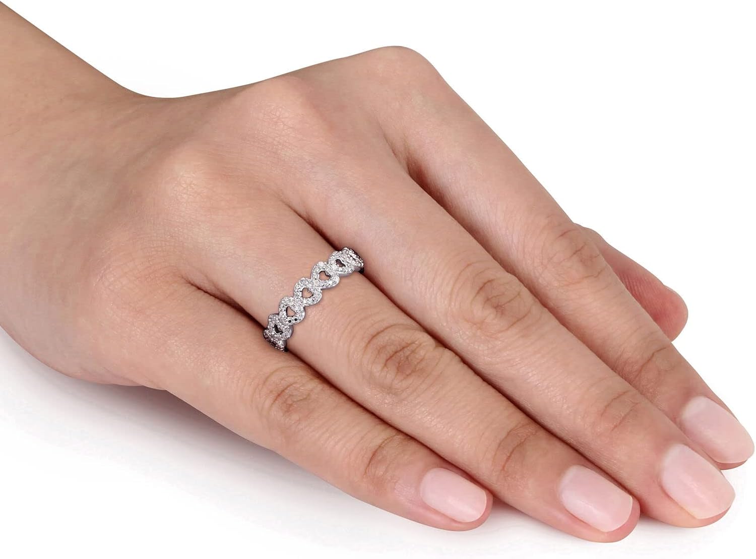 ANGEL SALES 1.10 Ctw Round Cut Diamond Wedding Heart Shape Eternity Ring 925 Sterling Silver 14k White Gold Finish