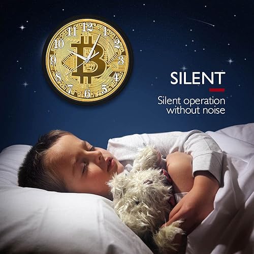 Miniatura 3 de Reloj de pared con símbolo de Bitcoin de 12 pulgadas con marco de metal, moderno cuarzo silencioso sin tictac, decoración de criptomonedas BTC