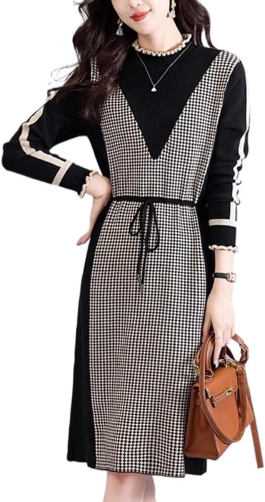 LIXINGHEITANG Turtleneck Sweater Dress for Women Autumn and Winter Loose Knitted Wool mid-Length