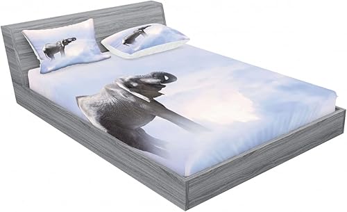 Miniatura 138 de Ambesonne Juego de sábanas bajeras y fundas de almohada con diseño de gato durmiendo en luna creciente, estrellas, sueños nocturnos, juego de ropa