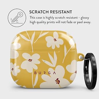Burga Airpod Hardcase Compatible with Apple Airpods 3 Charging Case, Yellow Flowers Floral - Protective Hard Plastic Case