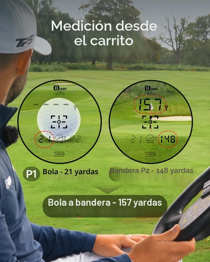 GolfBuddy GB Laser 2S Pro - Buscador de Rango de Golf con Pendiente, Rango de 2 a 1093 Yardas, buscador de Pines, vibración, Modo Buddy, escaneo y triangulación, buscador de Rango preciso para Mayor