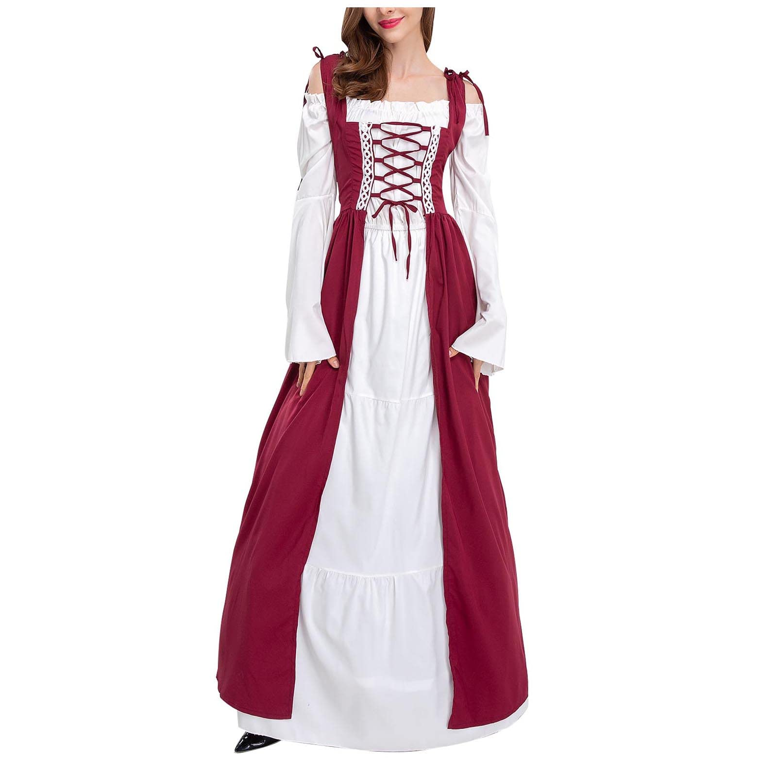 Renaissance Kleid Damen Mittelalter Kleid Damen Mittelalter Kostüme Maxi | Glockenärmel Gothic Kleidung, Piratenkostüm, Viktorianisches, Festival Outfit, für Cosplay Karneval Halloween