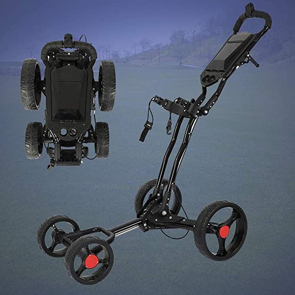 zaizai Faltbarer Golfwagen Mit 4 Rädern, Zusammenklappbarer Push-Bag-Wagen, Golf-Zugwagen Mit Regenschirmhalter Und Handbremse