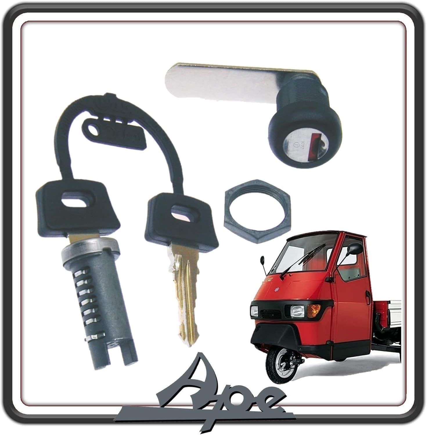 Serrure Piaggio APE 50 d'origine avec clés et écrou pour toutes versions