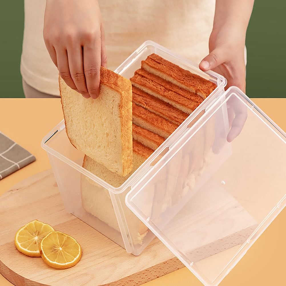Kichvoe Transparent Food Grade Bread Loaf Storage Box 8.38X5.78X5.00In Clear Plastic Container with Airtight Lid for Kitchen Counter Fresh Bread Keeper and Organization