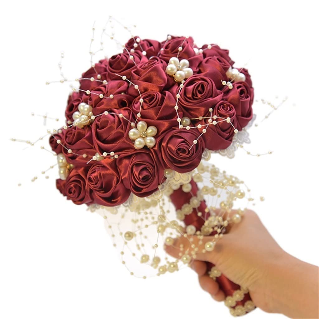 Bouquet mariée coréen claret avec perles pour lancer de fleurs chic