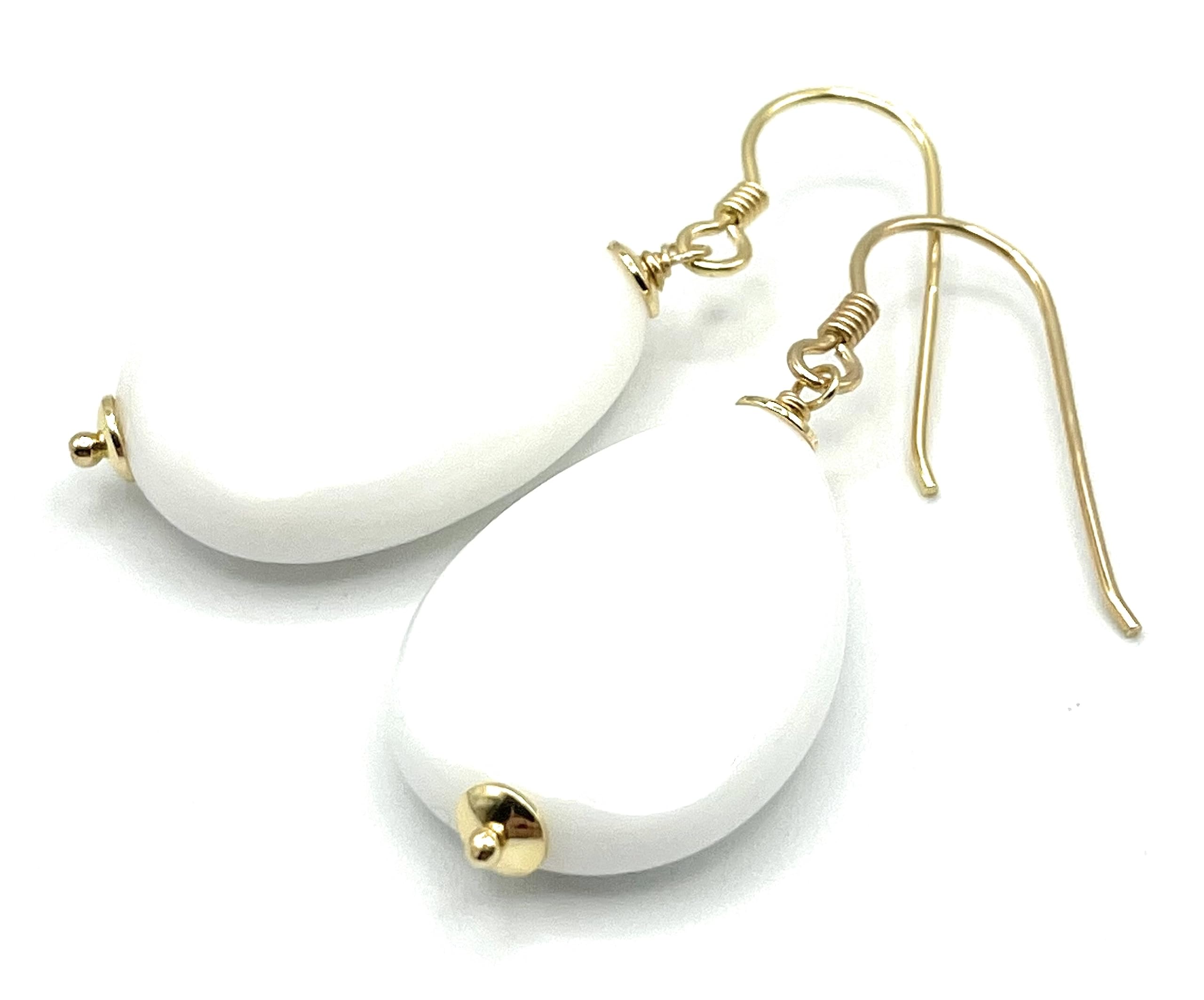 Pendientes de Agata Blanca, Vermeil 24 K, Made in Italy, Joyas Artesanales de Piedras Naturales, Regalo para Mujeres