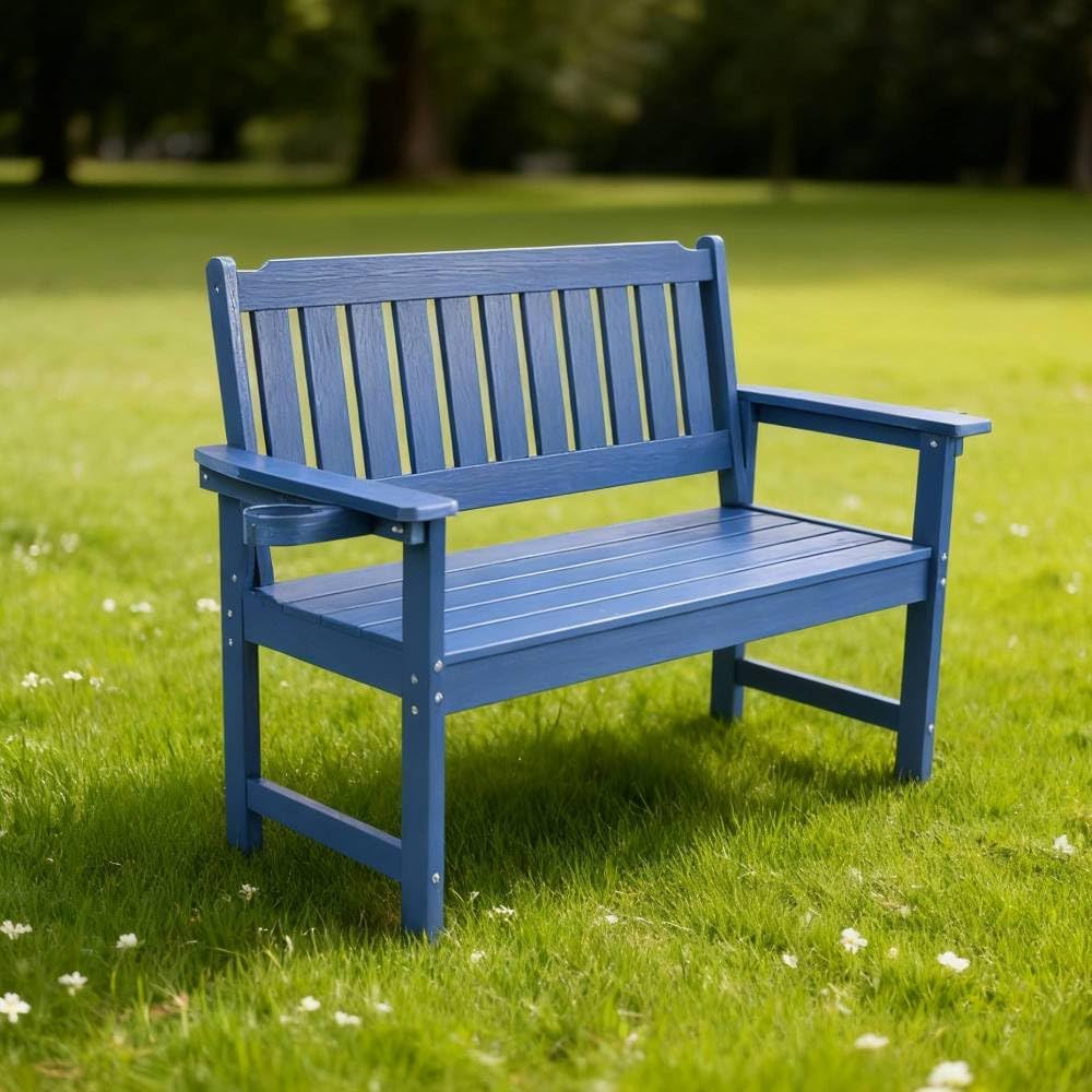 Minimalist Bench for Indoor and Outdoor Use with Durable Dark Blue Finish
