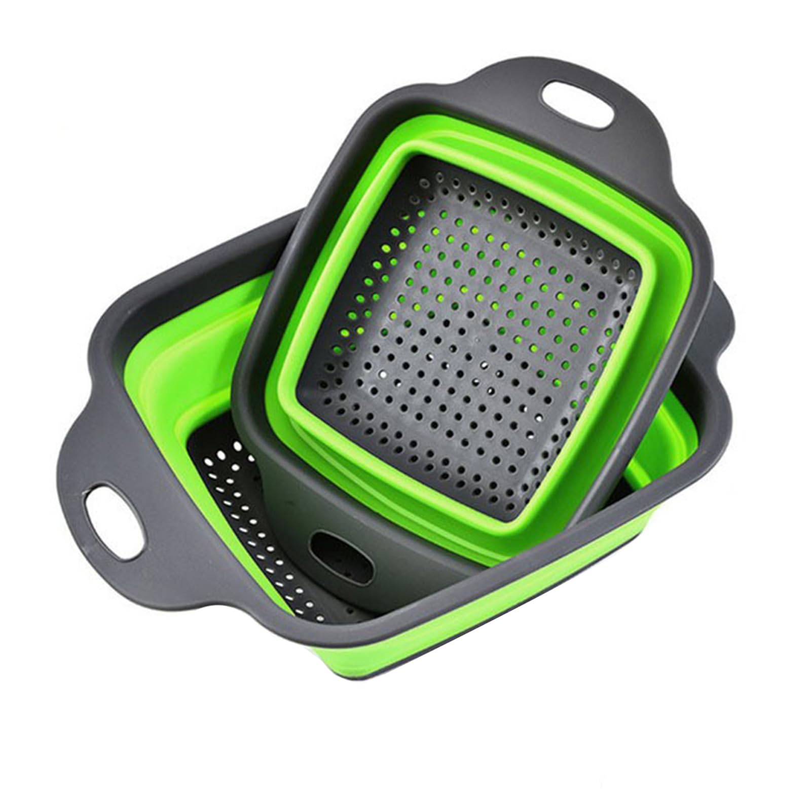 Passoires pliables en silicone vert en lot de 2 pour un gain de place optimal