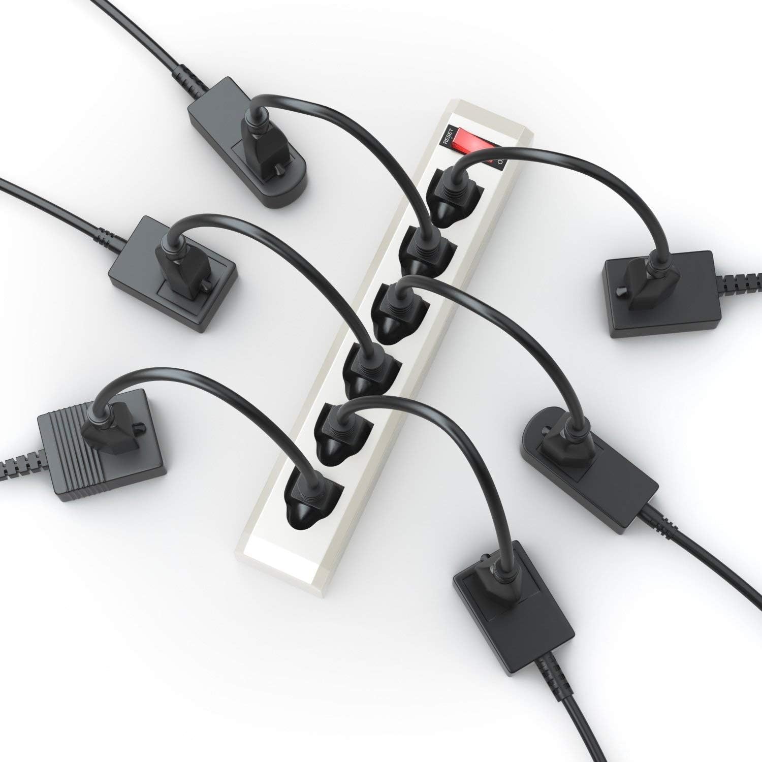 Buy 2 get 3 PWR+ Short 1 Ft Extension Cord Cable Extender - 10 Pack 18AWG NEMA 5-15P to 5-15R Power Strip Liberator