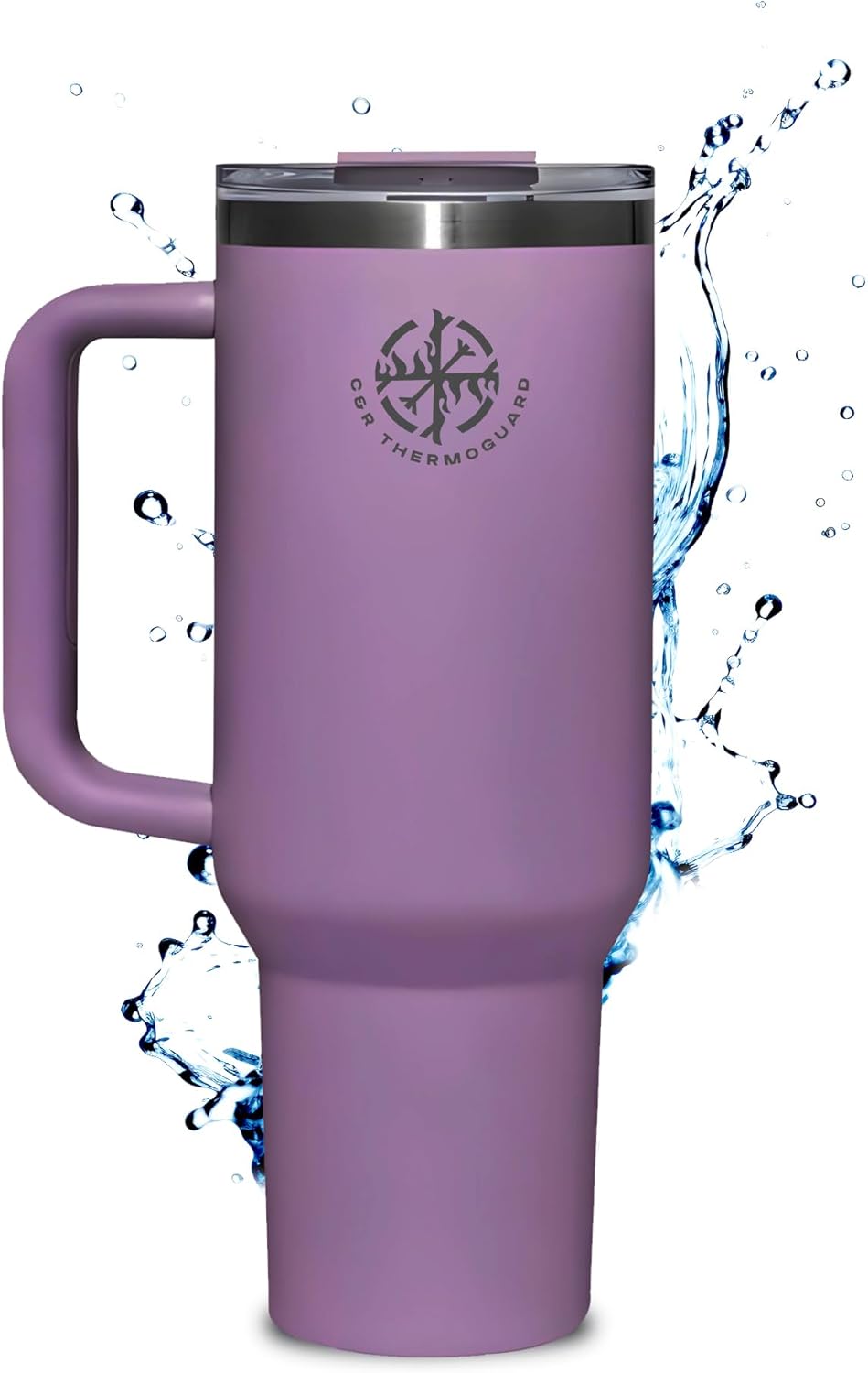 Tumbler with Handle and Straw Lid, Insulated Cup Reusable Stainless Steel Water Bottle Travel Mug, Modern Cupholder Friendly Vacuum Sealed Tumbler for Water, Iced, Tea & Coffee (Lilac, 40 OZ)