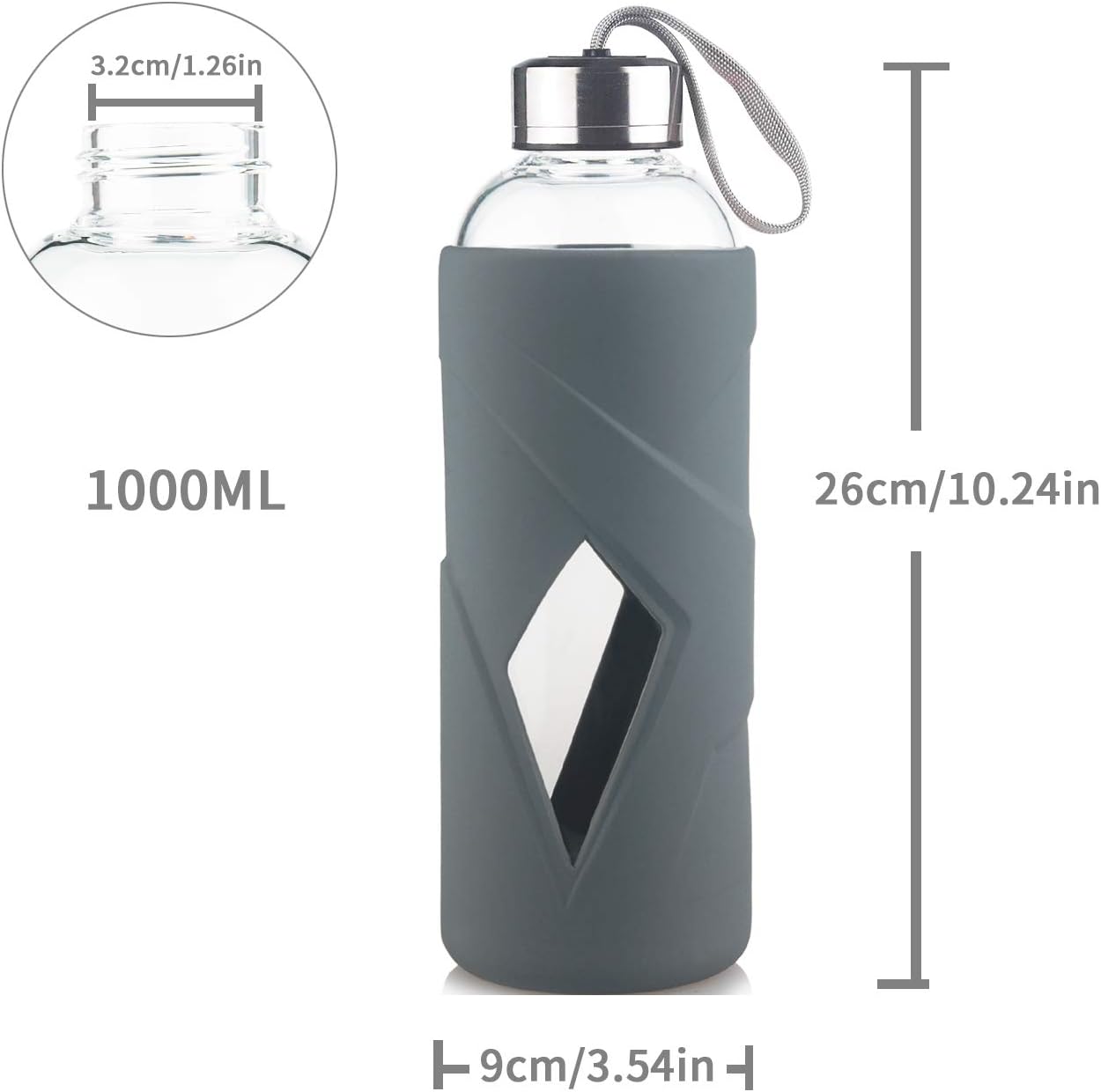 32 OZ Borosilicate Glass Water Bottle BPA Free Reusable Glass Drinking Bottle with Silicone Sleeve and Stainless Steel Lid - Image 3