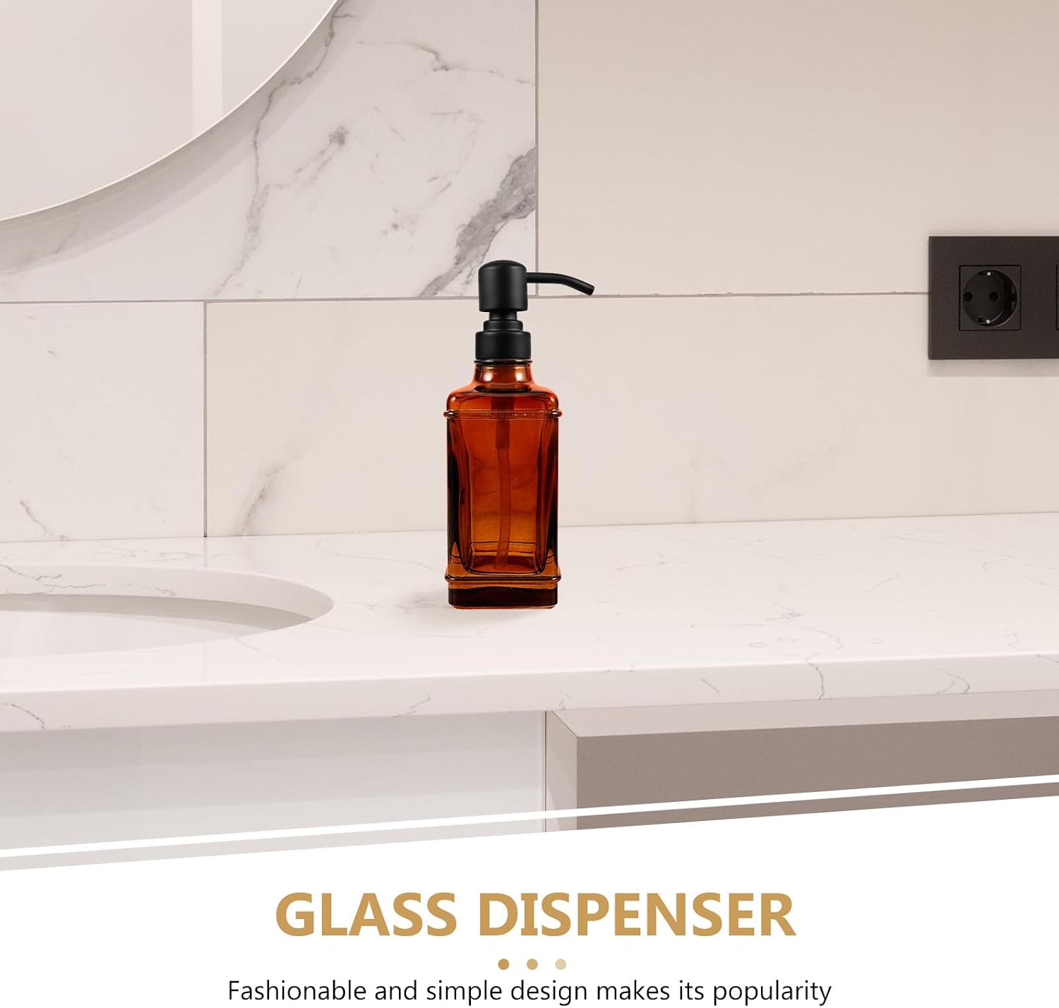 VALICLUD Glass Refillable Soap Dispenser Pump Bottle 300ml Amber Glass Lotion Container for Shampoo Conditioner Bathroom Shower Use
