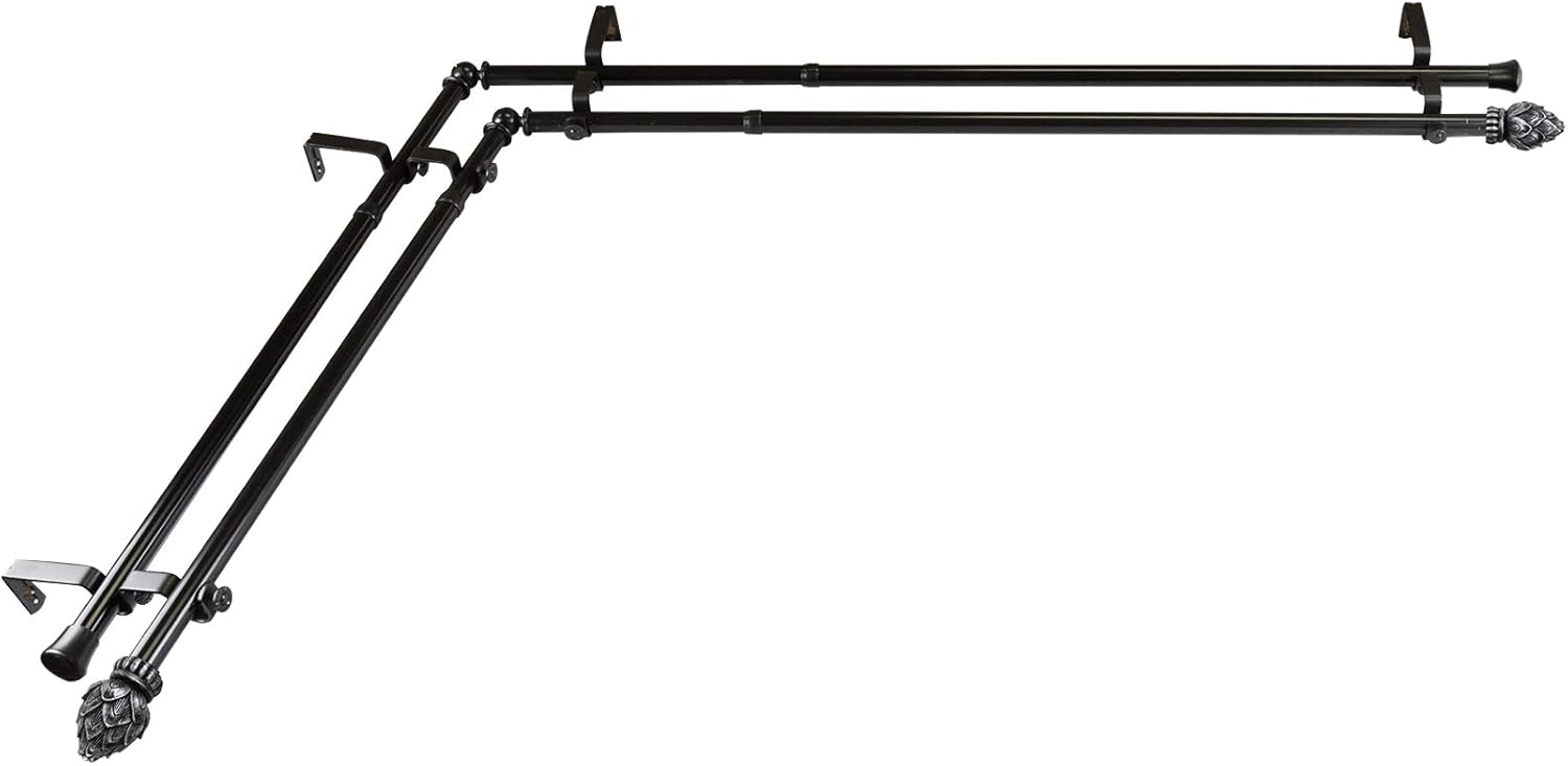 Rod Desyne 13/16" Bud Corner Window Double Rod, 28-48 inch, Black