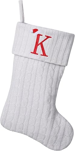 Medias de Navidad con monograma de punto blanco de 19.5 pulgadas, medias de Navidad con inicial personalizadas, decoración de fiesta de Navidad