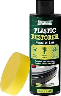 Plastic Restorer for Cars – Back to Black Plastic Restorer with UV Protection & Sponge – Long Lasting Solution Finish Black Trim Restorer for Auto Exterior, Truck, RV, Bumper – Restores Faded Trim