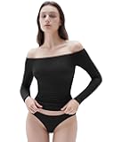 Women Padded Off The Shoulder Tops Ribbed Long Sleeve Shirts Fall Basic