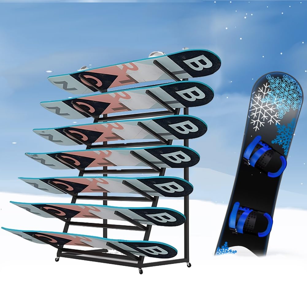 Generisch Freistehendes Snowboard- und Ski-Aufbewahrungsregal aus Metall – Garagen-Organizer für das Heim-Fitnessstudio, verstellbare 4/5/6 Ebenen, platzsparendes Design (920 x 50 x 113 cm)