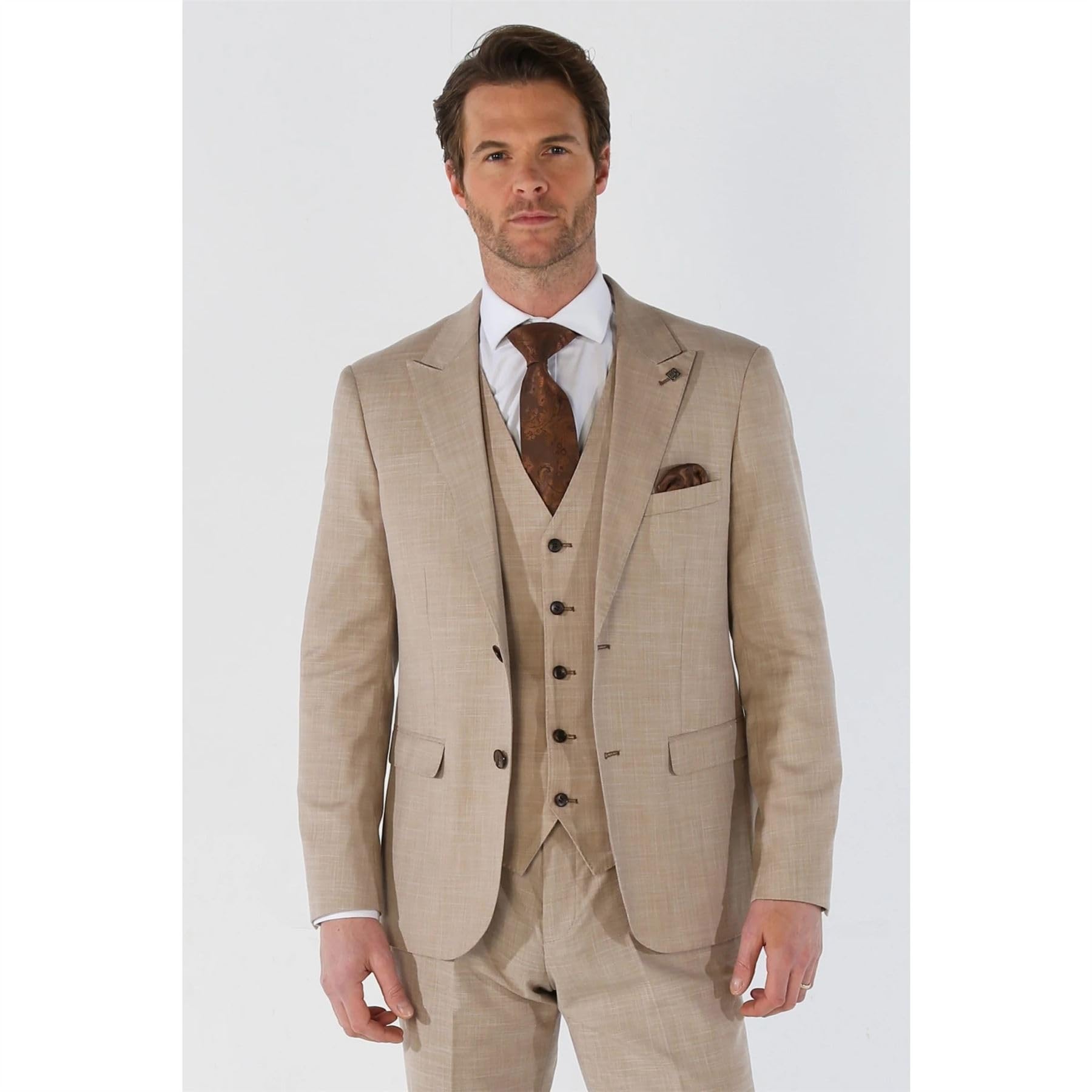 Abito da uomo 3 pezzi beige sartoriale per matrimonio estivo, Beige
