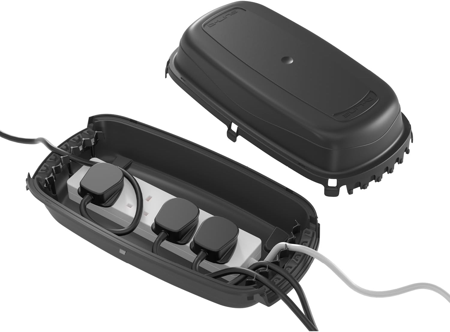 D-Line Weatherproof Electrical Box, Outdoor Extension Socket Box, IP54, 2x Entry and Exit Sections for Ease of Use - Black