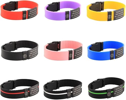Miniatura 6 de TINGKU Pulsera de identificación médica personalizada Pulseras de alerta médica personalizada Pulsera de silicona de seguridad SOS deportiva para
