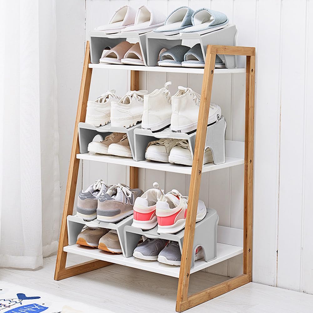 Shoe Slot Organiser, Pack of 4 Shoe Stacker Space Saving Double Layer Shoe Riser Shoe Rack Shoe Organiser Shoe Holder Space Saving Organiser Shoes Storage for Home Living Room