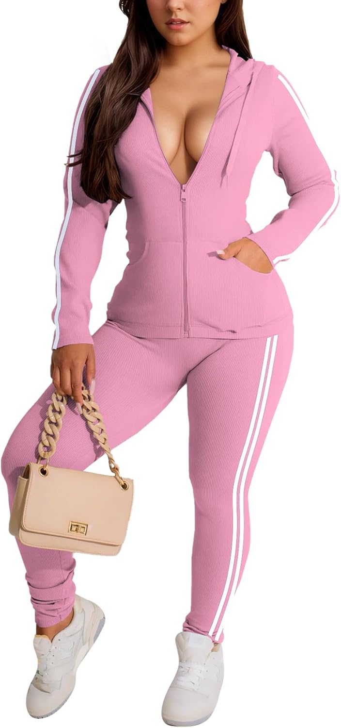 YeGine Women 2 Piece Outfits Long Sleeve Tracksuit Bodycon Matching Sets Hoodie Jacket Jogging Suit