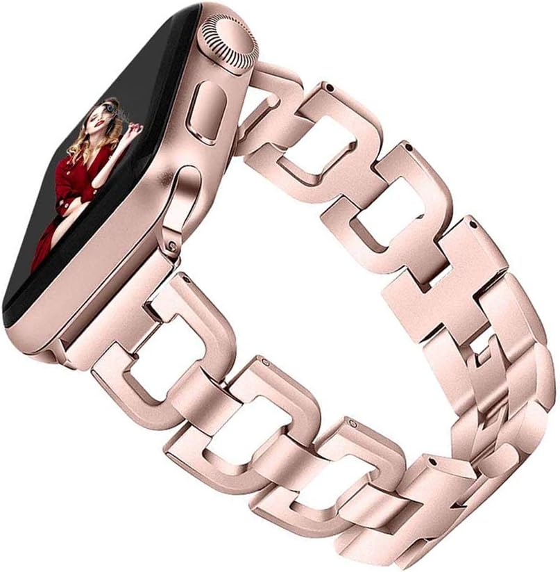 OULUCCI Stainless Steel Band Compatible Apple Watch Band 44mm 42mm Women Iwatch Series 5 4 Gold, Series 3 Accessories Metal Wristband D-Link Sport Strap (No Tool Needed)