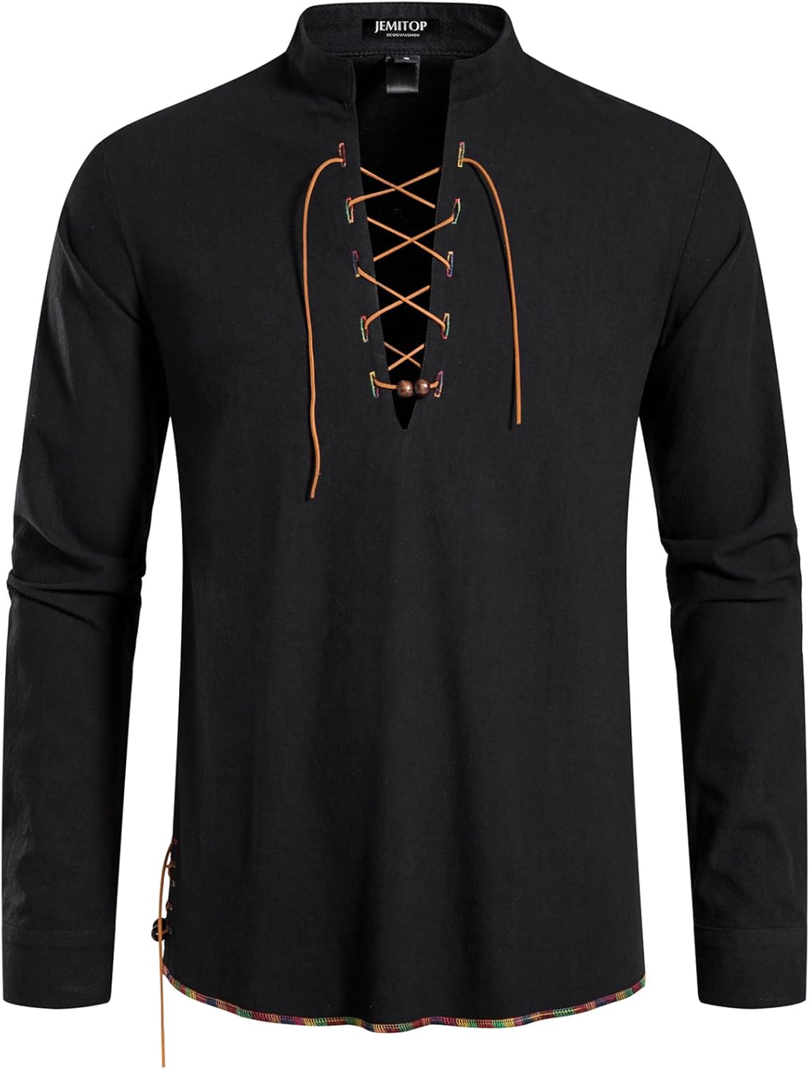 JEMITOP Men's Pure Cotton Retro Lace Up Shirts for Renaissance Pirate Medieval Viking - Image 2