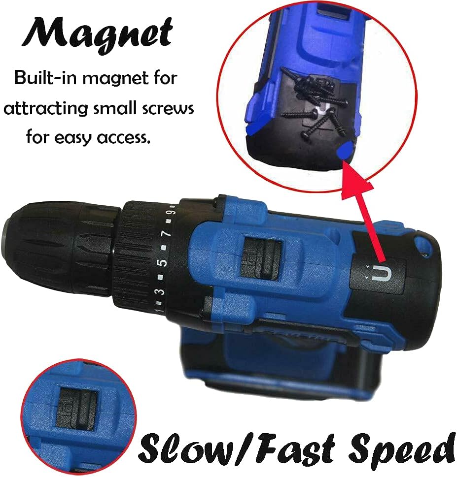 21V Cordless Drill Driver Electric Screwdriver Combi Kit Power Drill Set, 2 Speeds, 3/8'' Keyless Chuck, 25 1 Keyless Clutch For Home, With 2X Li-Ion Batteries, Fast Charger, Carry Case