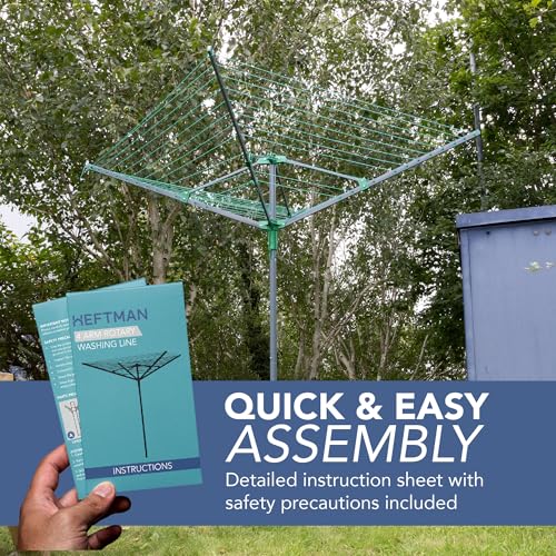 HEFTMAN Outdoor Rotary Washing Line - 45m Easy Assembly 4 Arm Rotary Washing Line Heavy Duty Weather-Proof, Powder Coated Finish Outdoor Clothes Dryer with Cover & Ground Spike (Green, 45m) - Image 6