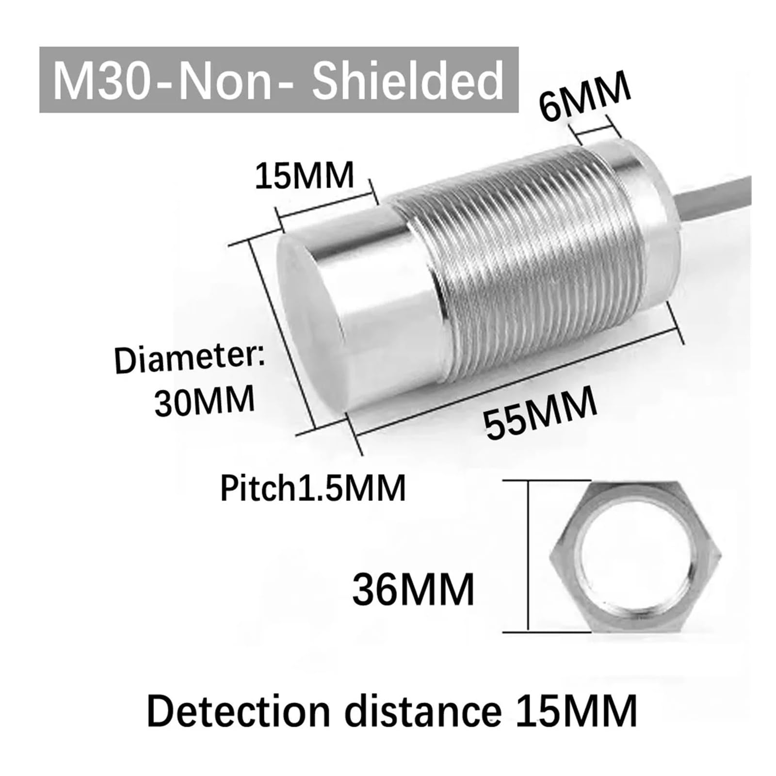 M8/M12/M18/M30 All Metal Encapsulated Proximity Switch Sensor Inductive Three Wire NPN Normally Open(M30 Non- Shielded,PNP NO)