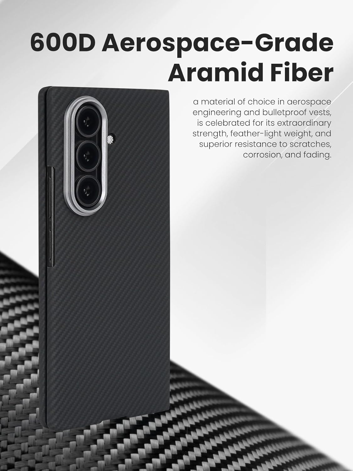 Ultra-Slim Carbon Fiber Case Compatible with Samsung Galaxy Z Fold 7, 600D Aramid Fiber Z Fold 7 Cover Compatible with Magsafe,Caseless Feeling, Matte Black Twill [NOT Printed] No Hinge Protection