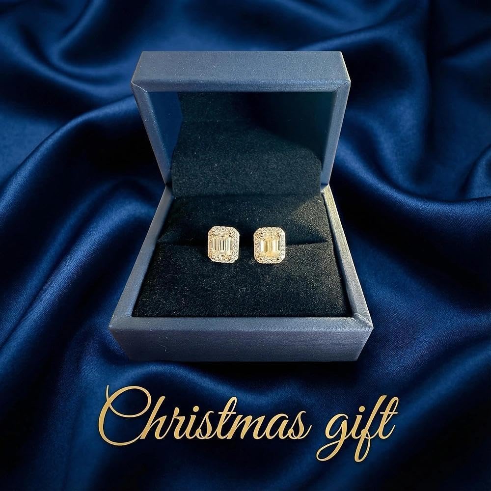 1 Carat Emerald Cut Moissanite Halo Stud Earrings (Stone: 6.6×7.7mm, Set: 9.6×7.7mm) For Women, D Color VVS1, 925 Sterling Silver, With GRA Certificate - Image 6