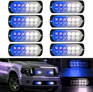 LED Emergency Warning Light, 4 Pack 12 LED Safety First Aid Flash 12-24V Amber Strobe Hazard Warning Light Waterproof White Blue