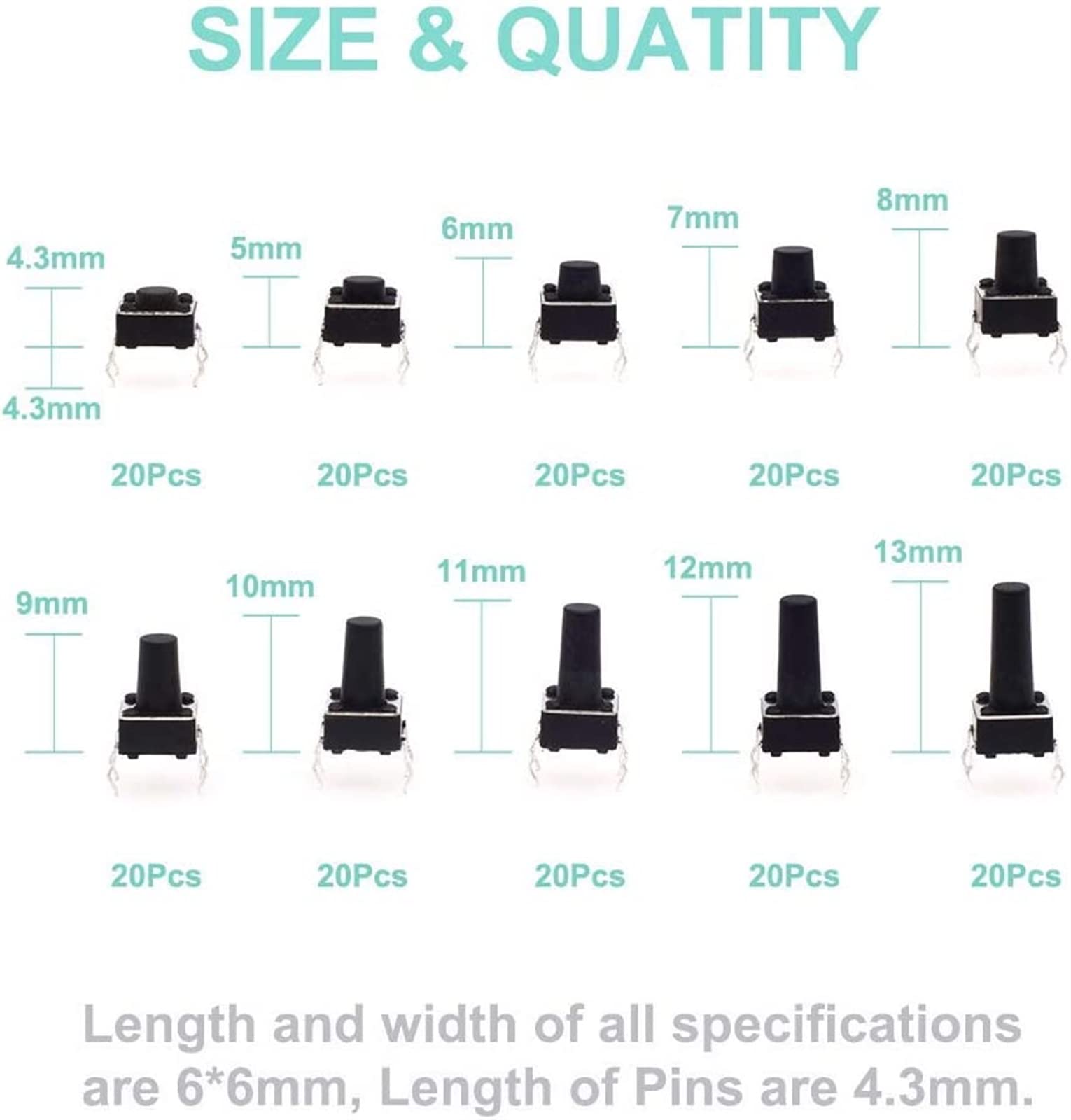 10pcs interruttore 12 * 12 4 pin DIP pulsante tattile tattile momentaneo autoripristinante 12x12x4.3/5/5.5/6/7/7.5/8/8.5/9/9.5/10/11/12/13/15mm Microswitch (Color : 12x12x10mm 10pcs interruttore 12 * 12 4 pin DIP pulsante tattile tattile momentaneo autoripristinante 12x12x4.3/5/5.5/6/7/7.5/8/8.5/9/9.5/10/11/12/13/15mm Microswitch (Color : 12x12x10mm