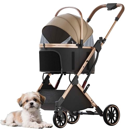 PJDDP Carrito para Perros Plegable, 3 En 1 Cochecito para Perros, Carro Perro con Cesta De Almacenamiento
