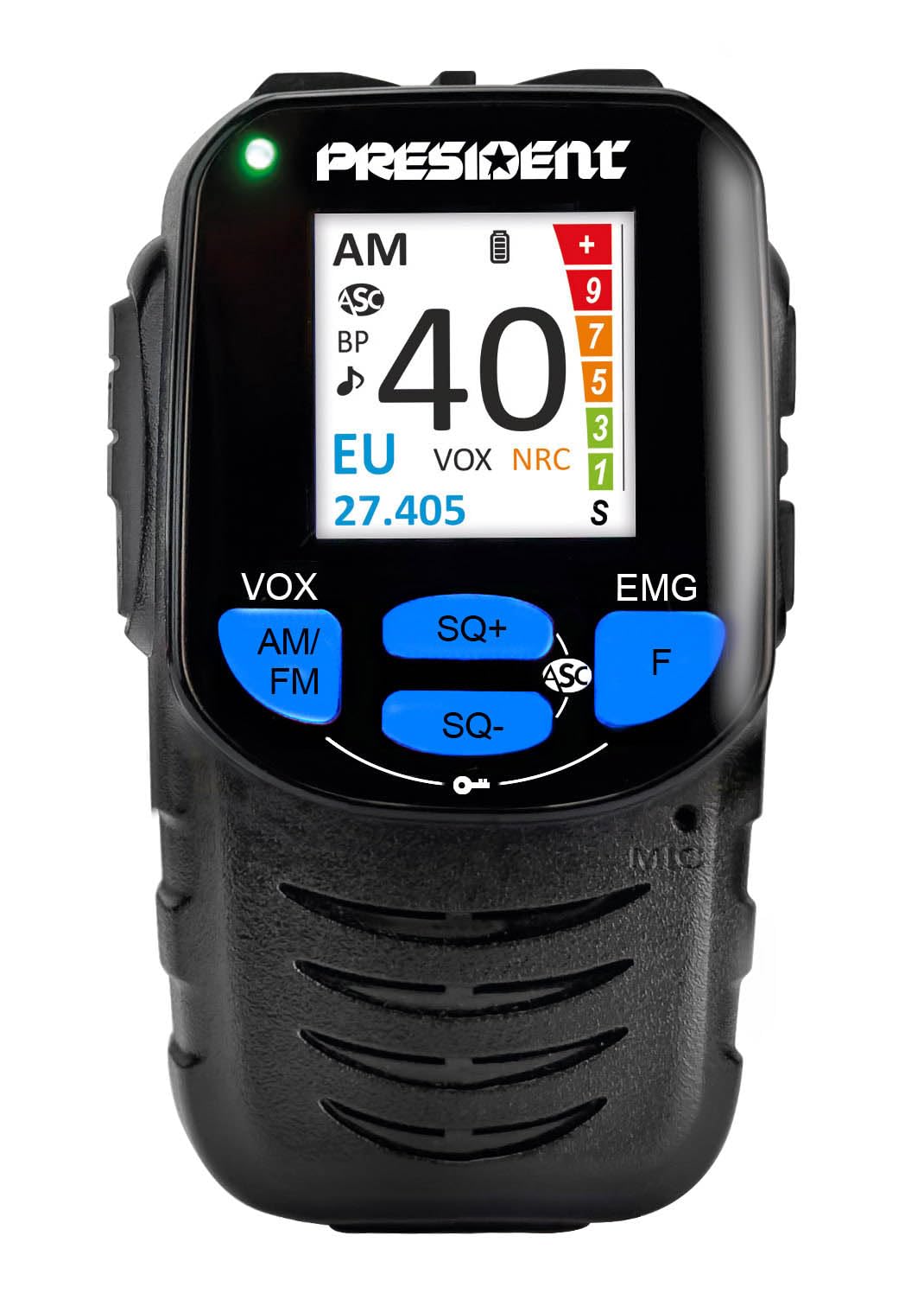 President William II ASC Radio CB Multistandard – Design Black Box con Comandi e Display su Microfono, 40 Canali AM/FM, 12V, Funzione VOX e Filtri ANL/NB – Compatta per Auto e Camion